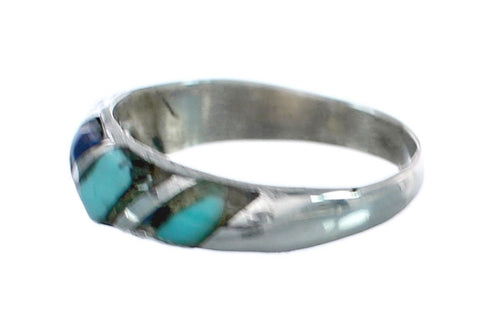 Southwest Inlay Sterling Silver Turquoise And Lapis Ring Size 6-1/2 AX125335